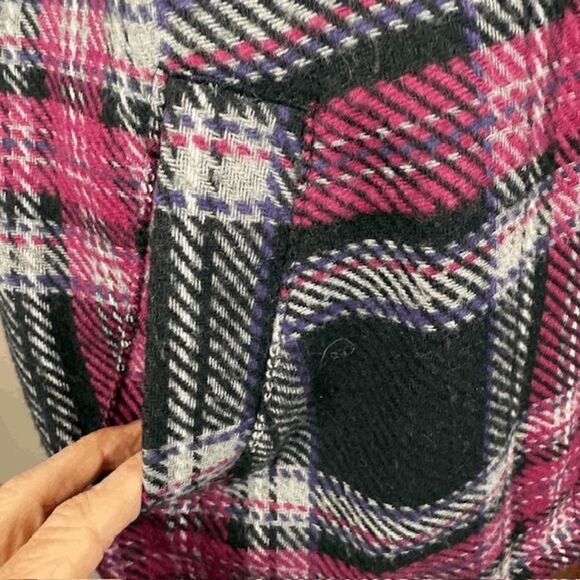 ROXY Wool Blend Pink Black Plaid Peacoat Hidden Button Collared Size Large - Picture 5 of 15